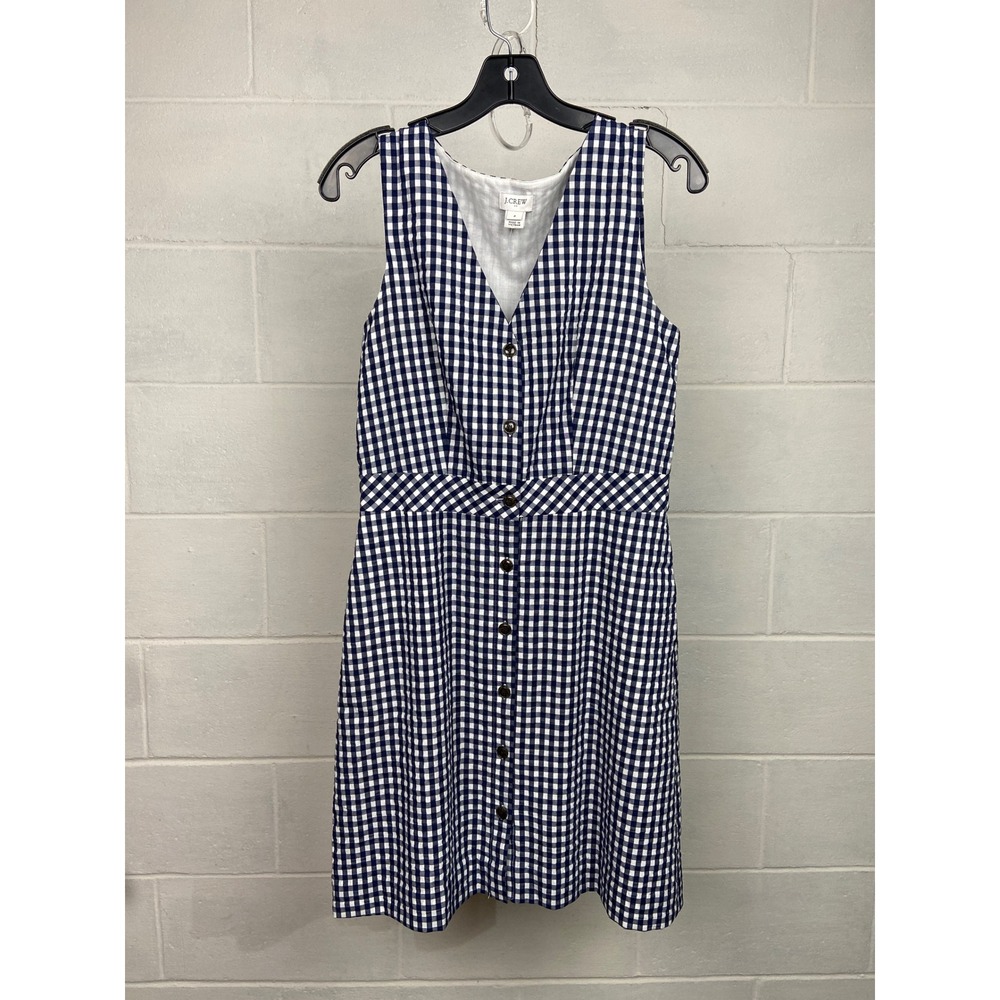 J. Crew Navy and White Gingham Midi Dress